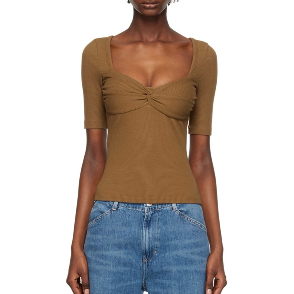 Citizens of Humanity Parie T Shirt Womens Medium Brown Half Sleeve Rib Knit New